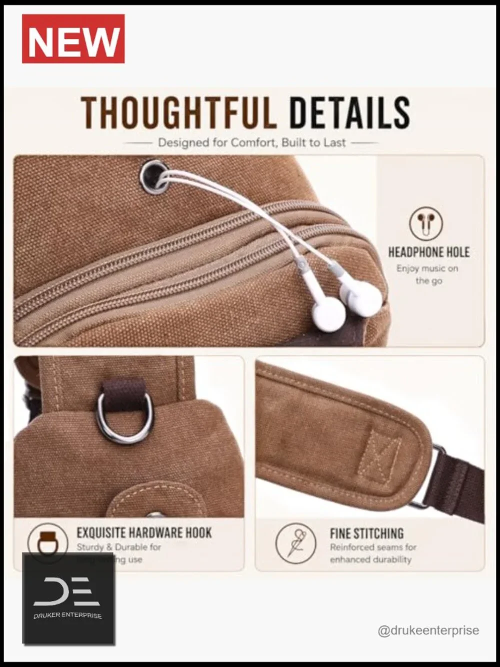 Canvas Sling Bag Crossbody Chest Bag Casual Daypack Backpack with Adjustable